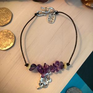 Handmade Authentic Amethyst, Ceregat & White Coral Leather Bracelet